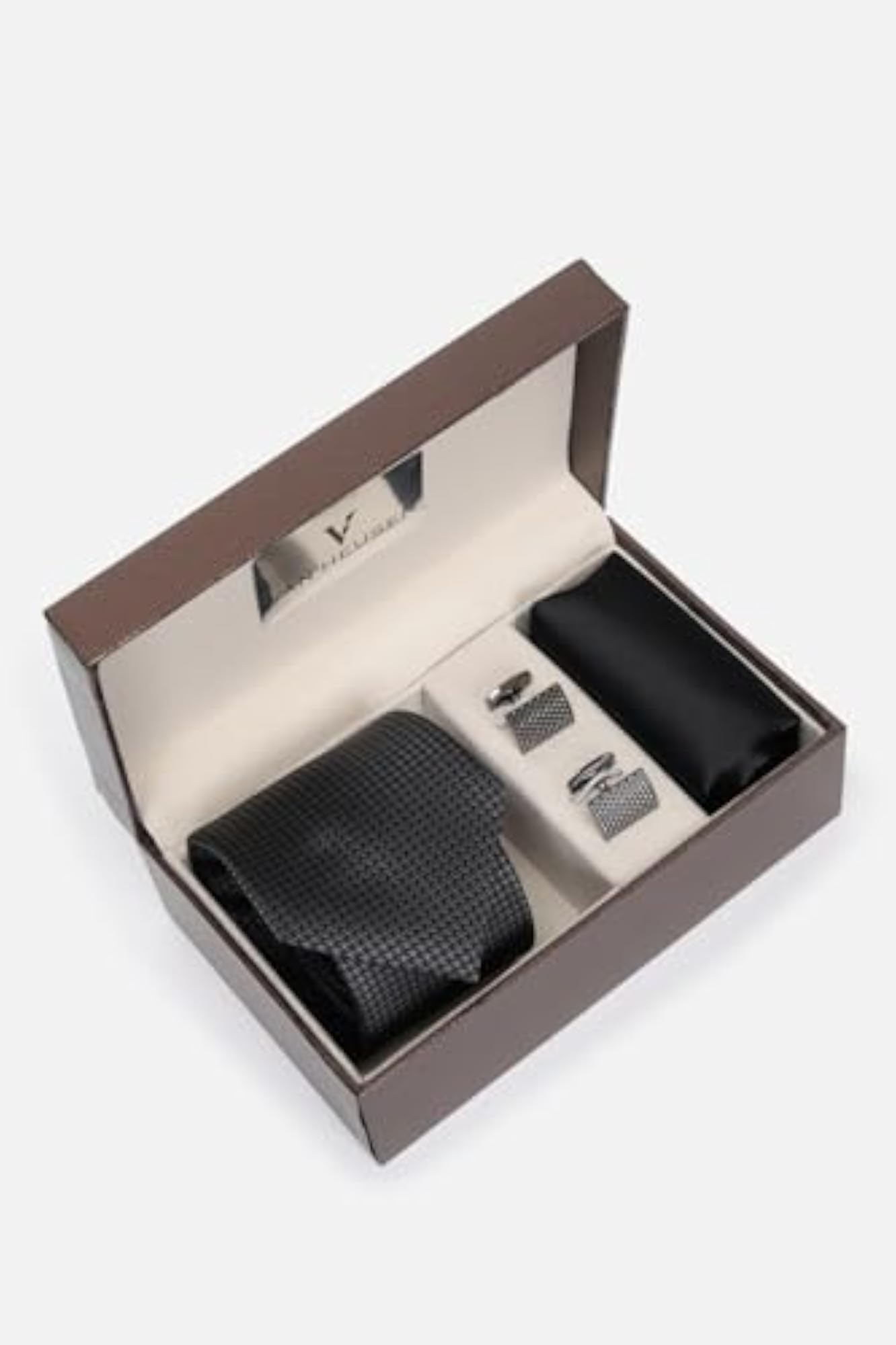 Men's Grey Party Tie Pocket Square and Cufflink Set