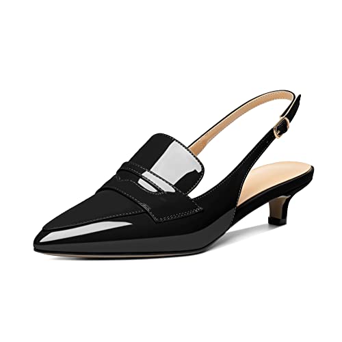 AUMOTED Women Kitten Heel Pumps Slingback Pointed Toe Dating Pumps Slip On Dress Shoes Office Party Wedding Patent 1.4 Inch