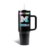 The Memory Company NCAA 40oz Iridescent Tumbler - Double-Wall Vacuum Insulated Stainless Steel Water Bottle - Team Spirit Travel Cup with Handle, Lid and Straw, Hot and Cold Drink Container