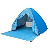 ポップアップテント uvカット ワンタッチ シェード付 収納便利 テント 3-5人 プール フェス キャンプ 折りたたみ フルクローズ サンシェード 日焼け防止 遮光 遮熱 軽量 撥水 防水 ピクニック 防災 ビーチ 海 アウトドア 運び簡単 砂浜 プール お花見 (Blue) [並行輸入品]