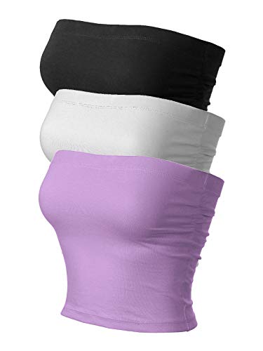 Image of MixMatchy Women's 3 Pack Tube Top Built-in Bra Strapless Ruched Bandeau