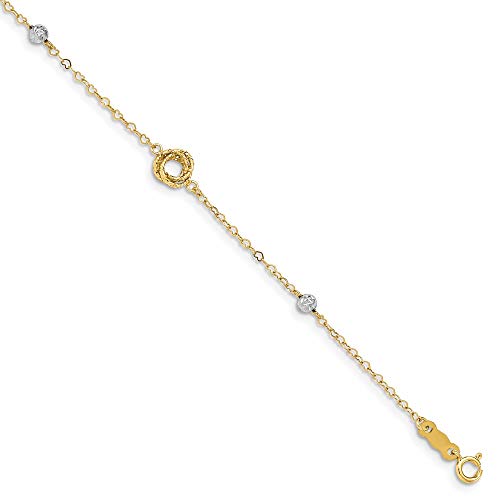 14k Two Tone Yellow Gold Love Knot Bead On Small Heart Link Bracelet