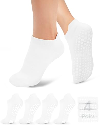 Image of yeuG Pilates Socks for Women Non Slip Grip Socks for Yoga, Barre, Hospital, Barefoot Grippy Yoga Sock Womens Gifts 4 Pairs