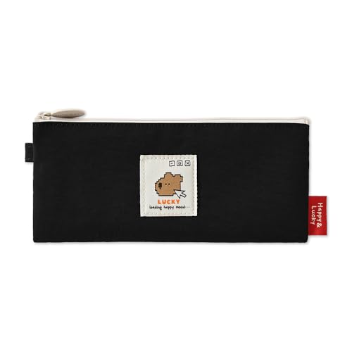 Image of Monolike Happy and Lucky Daily pen case, Lucky Black - Slim Water-Resistant Nylon Pen Pouch, Aesthetic Vivid Stationery Organizer for Office