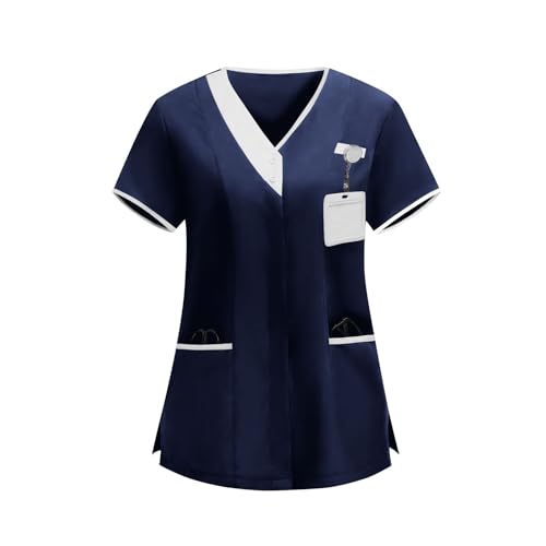 Image of 2026 Scrub for Cleaning Jobs Uniform, Multi Pockets Scrubs for Women Sets, V-Neck Top & Straight Leg Pants Scrubs Set
