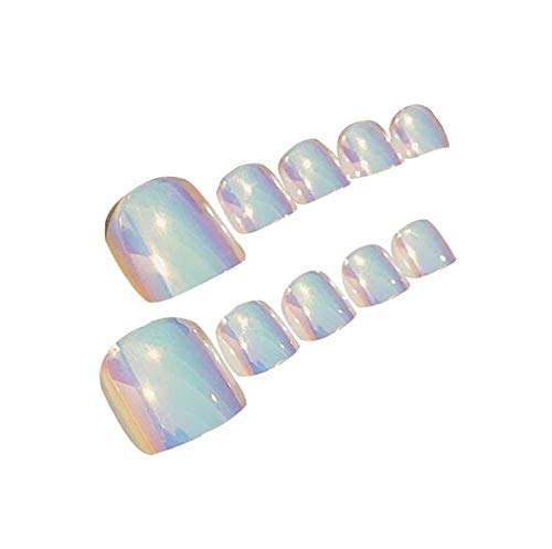 24pcs Short Fake Toenails Mirror False Toe Nails for Women Full Cover Acrylic Feet Nail Glue on Toenails Art