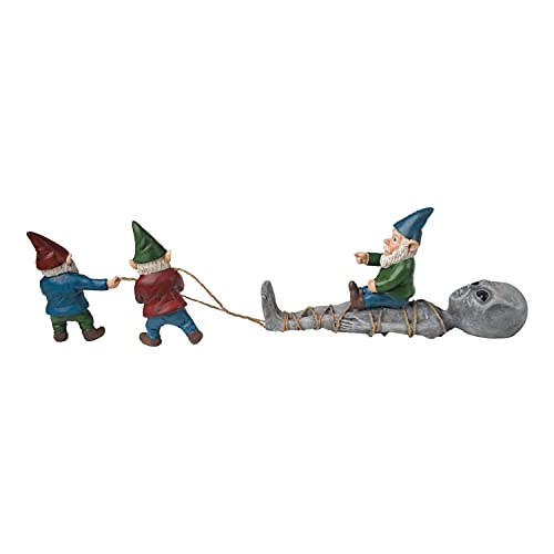 Bella Haus Design The Great Alien Gnome Massacre Garden Statue – 15” Polyresin Outdoor Décor – Alien With Gnomes For Patio, Porch, Fence, Garden #TOP6