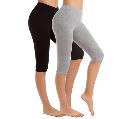 Vinconie Women Knee Leggings 3/4 Capri Cropped Leggings Under Skirt Shorts