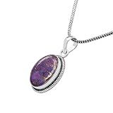 Purple Copper Turquoise Stone Pendant Silver Overlay Pendant for Women Girls Christmas Anniversary Gift for Her Promise Gemstone Birthstone Handmade Pendant with chain