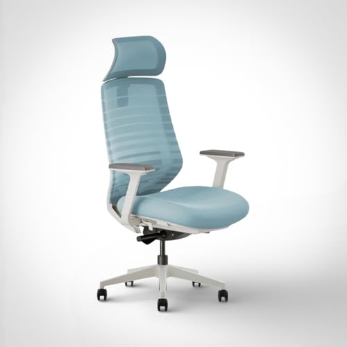 Image of Model 11 Ergonomic Chair with Headrest | Italian Donati Tilt, Breathable Mesh, Seat Depth, Lumbar & Tension Adjustment | Adjustable Armrests & WFH Chair | Blue | Nylon | 7-Year Warranty