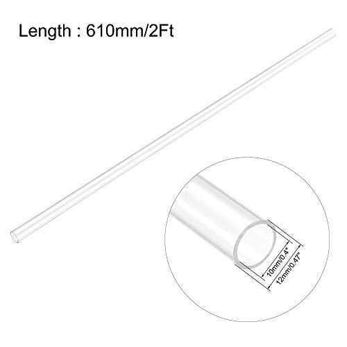 Image of uxcell Clear Rigid Tubing 10mm(25 /64'') ID x 12mm(15 /32'') OD x 2Ft Length Round Plastic Polycarbonate Tube