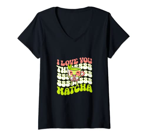 Mujer Cute & Adorable Kawaii I Love You This Matcha Food Pun Camiseta Cuello V