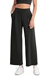 ODODOS Modal Soft Wide Leg Cropped Pants for Women High Waist Casual Relaxed Pants with Pockets, 25' Inseam, Black, Medium