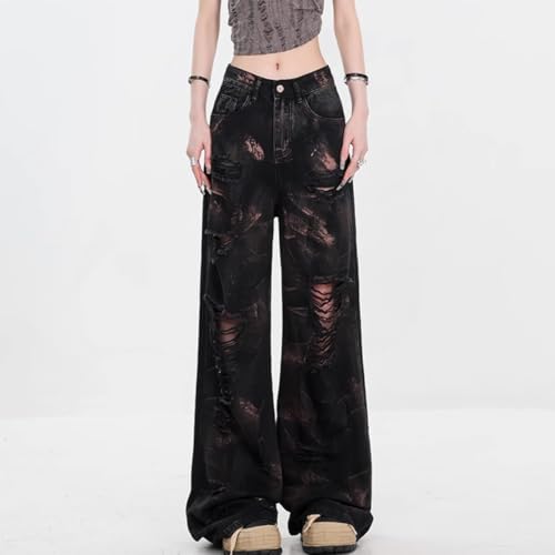 Fashion Harajuku High Waisted Straight Leg Denim Pants Y2K Vintage Ripped Fringe Tie-Dye Streetwear Jeans2