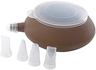 Kubert Deco Pen with Nozzles, Brown - Silicone Macaron Baking Decorating Pen Pastry Cream Cake Muffin 4 Nozzle Set Kit