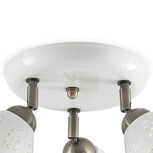 Lindby Strahler Efgenia (Landhaus, Vintage Rustikal) in Weiß aus Keramik (3 flammig E14) - Deckenlampe Deckenleuchte Lampe Spot Wohnzimmerleuchte