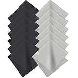 YAOYYG 12 Stück Mikrofaser Reinigungstücher Brillenputztuch,Brillenputztücher in Optikerqualität, Extra Weich & Saugstark,für Objektiv, Fernglas, Display(14,5X 17,5 cm,Schwarz & Grau)