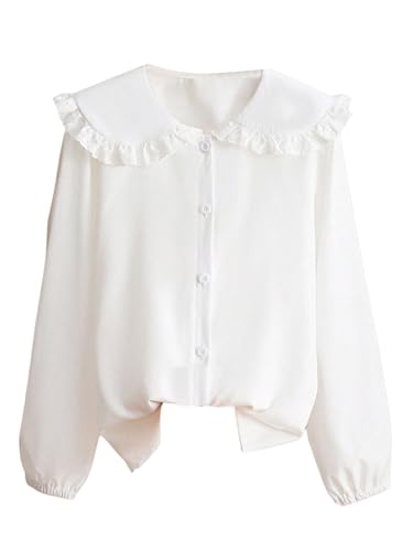 GORGLITTER Girl's Large Doll Collar Shirt Blouse Dressy Casual Long Sleeve Ruffle Button Up Shirt Tops Trendy 2025