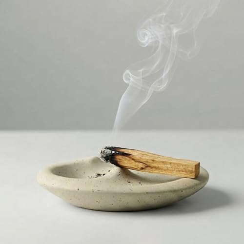 Velshirae Speckled Cement Incense Holder & Palo Santo Burner Minimalist Oval Design for Meditation Yoga & Home Aromatherapy Speckled Off-White