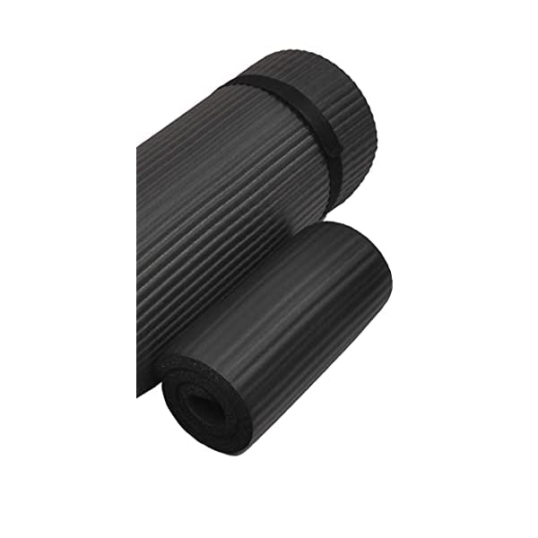 Everyday Essentials 1/2-Inch Extra Thick High Density Anti-Tear Exercise Yoga Mat with Knee Pad and Carrying Strap, Black