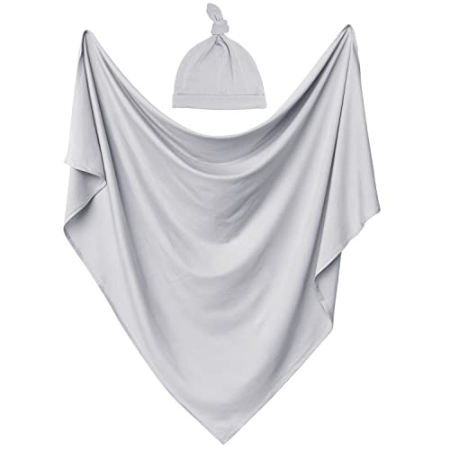 Image of OWLOWLA Swaddle Blanket and Hat Set Newborn Swaddle Wrap Baby Receiving Blanket for Baby Boys Girls(Light Grey)