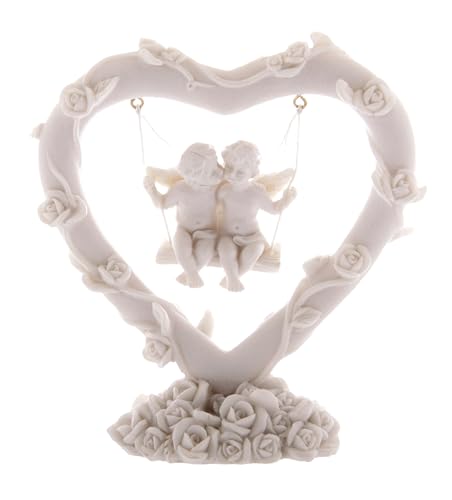 Puckator Swinging Rose Heart Love Cherubs - Romantic Modern Love Wedding Gift Gifts For Girlfriend - Fairy Fairies Grave Ornaments Figurine - Valentines Day Gifts For Her Him - Home Decor