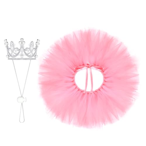 Yymobt 2 Pcs Dog Tutu Dress with Pearl Crown for Small Medium Pet Cat Dog Halloween Costume Dress for Ballet Birthday Party Wedding Photo Prop