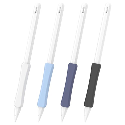 Image of 4 Pack Silicone Grip Compatible with Apple Pencil 2nd Generation, Apple Pencil USB-C & Apple Pencil Pro Ergonomic iPencil Grip (White /Blue /Midnight Blue /Black)