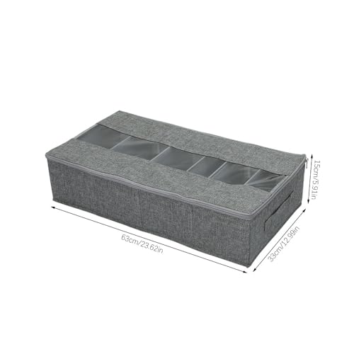 Cotton-linen-6-grid-Storage-Container-With-Handle-Transparent-Window-Design-Durable-Foldable-Dust-Proof-Non-woven-Shoe-Storage-Box-Underbed-Use