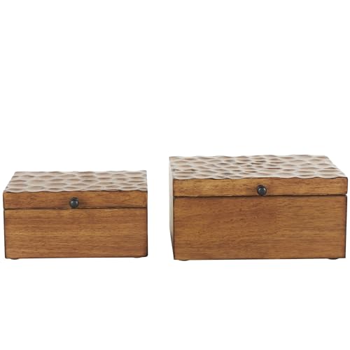 Deco 79 085531 Wood Geometric Decorative Box Textured Concave Honeycomb Storage Decorative Keepsake Boxes cover