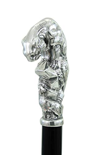 Cavagnini Walking Stick Cane Metal Pewter Wood Puma Black Medical Ornament Women Men a Great Gift Vintage Old People Personalized Shipped in 8 days from italy