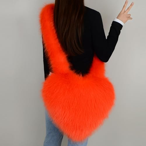 Women's Faux Fur Shoulder Bag Cute Heart Purse Soft Plush Shoulder Bag Furry Women's Crossbody4