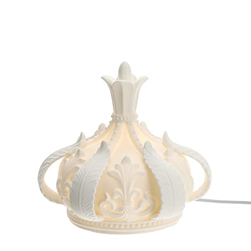 Hervit Lampada Corona in Porcellana Biscuit, Luce LED con Scatola Regalo - 3 Dimensioni - Lampada Comodino - Luce da Tavolo Cavo da 1,5 mt - Idea Regalo - Atmosfera Cozy Shabby Chic - Ø20x18cm