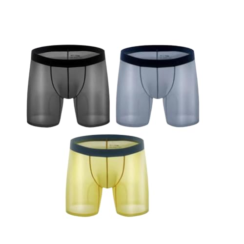 GAOGAO Men's Ice Silk Transparent Underwear Long Boxers Briefs Sports Shorts Panties Jockstrap Ultra-thin Underpants