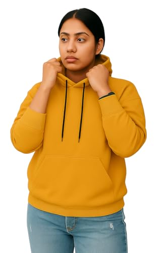Image of Women's Black Fleece Hoodie Oversized Fit Soft Warm Winter Hooded Sweatshirt with Kangaroo Pocket
