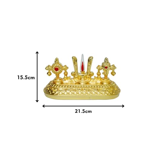 Image of Gold Plated Balaji Symbol of - Shankh, Chakra & Namam | Sacred Vaishnava Symbols for Pooja Room & Devotional Spaces | Vishnu Tilak Idol | Size: 8.5 x 4 x 5.5 cm