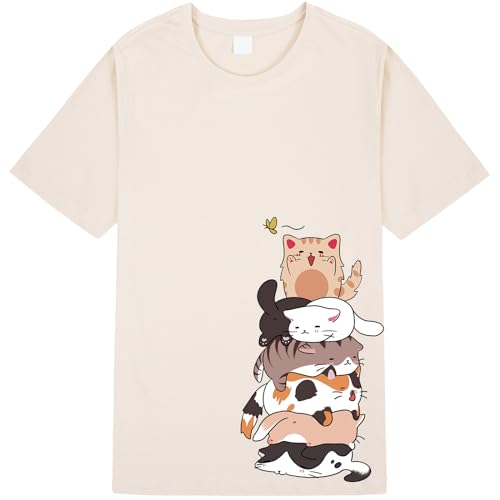 BINTEHGS Cute Shirts for Girls Short Sleeve Cat Graphic Tees Crewneck Cartoon Casual Cotton T-Shirt Kids Summer Tops Clothes4