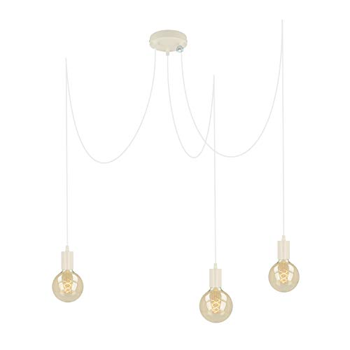 Preisvergleich Produktbild Pendelleuchte 3 flammig weiß matall E27 mit Textilkabel DIY höhenverstellbare Deckenleuchte im Vintage design Hängelampe Wohnzimmerlampe Deckenbeleuchtung Hängeleuchte (Weiß, 3x3 Meter)