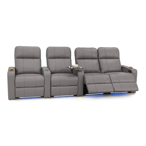 Image of Seatcraft Monterey Home Theater Seating Gray Row of Right Loveseat | Italian Leather, Wall Hugger, Zero Gravity, Powered Headrest, Power Recline, Zero Gap, USB charging