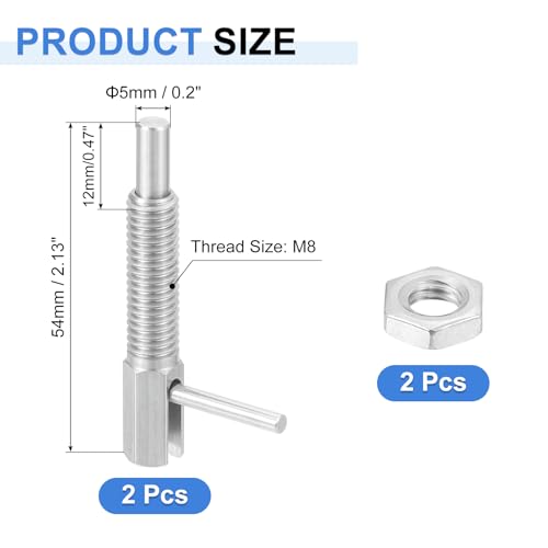 QUARKZMAN 2 Stück Ausziehbarer Indexierungs-Spannstift, M8 l Feder-Spannstift aus Edelstahl Federbelasteter Riegel Teleskopischer Verriegelungsstift mit Mutter für Maschinenbau Schiffbau