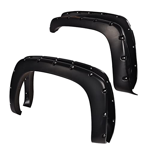PIT66 Fender Flares, Compatible With 1999-2006 Chevy Silverado/GMC Sierra 78.0" / 96.0" Bed(Incl. 2007 Classic Models)Smooth Matte Black Pocket Rivet Style Wheel Flares Set, 4 PCS
