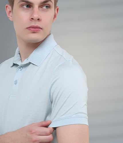 Image of TURMS Men's Mercerized Cotton Solid Polo T-Shirt, Anti-Odor, Moisture Control & Wicking, Jacquard Collared Neck, Half Sleeve