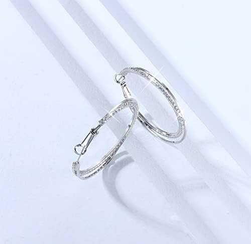 JeweBella Silver Hoops Earrings for Women 925 Sterling Silver Post Cubic Zirconia Big Hoop Earrings Lightweight Hypoallergenic Large Hoop Earrings 30mm/ 40mm/50mm/60mm