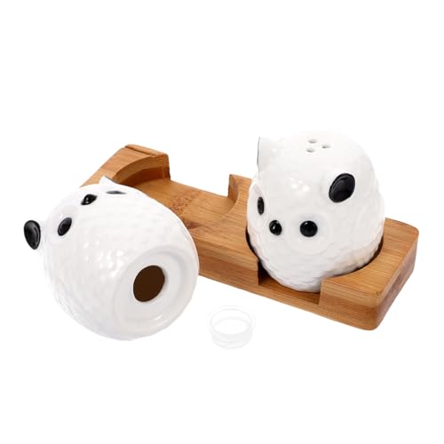 PRETYZOOM Ceramic Salt Pepper White Owl-shaped Condiment Pot Spice Jars Seasoning Set for Counter Home Decor
