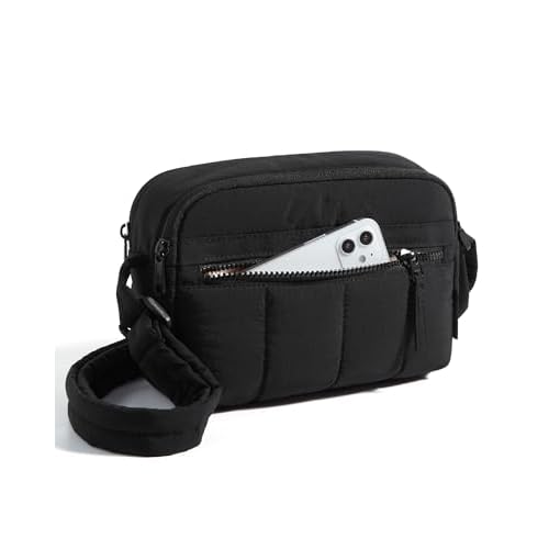 BAGSMART Cross Body Purse, Mini Crossbody Bags for Women Travel Purse, Puffy Shoulder Handbag Wallet with RFID Blocking Slots, Black-small