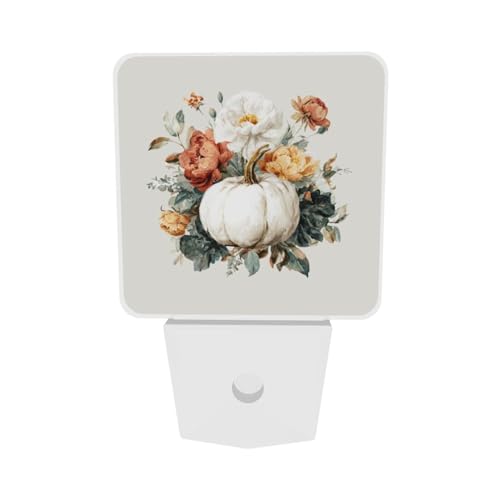Image of Pumpkins Fall Floral Night Light 2-Pack, Love Heart Auto Sensor LED Plug-in Nightlights Set of 2 for Bedroom Bathroom