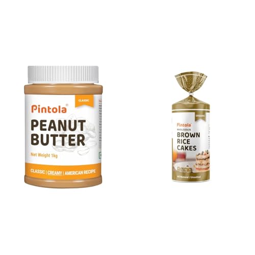 Image of Pintola Combo - Classic Peanut Butter Creamy 1Kg + Rice Cake Multigrain Salted 130g, 100% Pure Roasted Peanuts butter, Smooth, 26g Protein, High Fibre, Nut Butter With Organic Rice Cakes