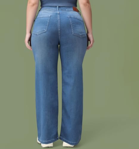 Image of Miss Chase A+ Women's Wide Leg High Rise Regular Length Stretchable Denim Jeans