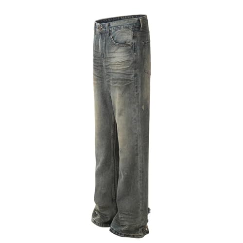 Men’s American Style Washed Jeans, Contrast Color Worn-Out Holes, Moustache Effect, Wide Leg Denim3