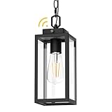 Aoceley Dusk to Dawn Outdoor Pendant Light, Modern 1-Light Outdoor Hanging Lantern, Matte Black Aluminum with Clear Glass, Exterior Pendant Lighting Fixture for Porch